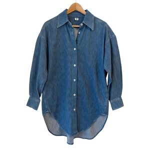 ARKET Denim Button Up Overshirt Jacket Womens S EU34 Long Oversized Boyfriend
